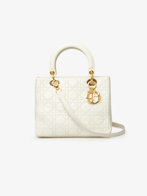 Buy Lady Dior medium vintage lambskin leather white caning