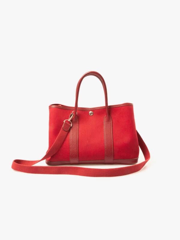 Buy Garden party bag Hermès canvas and burgundy leather