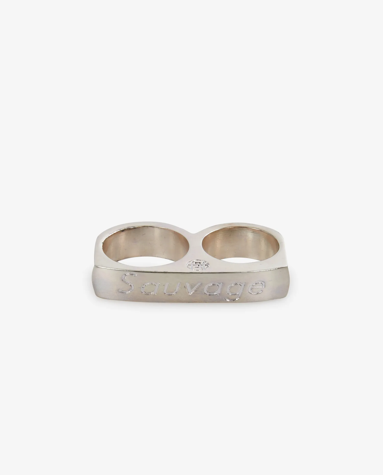 SAUVAGE" double-finger ring in silver-plated brass - Photo 2