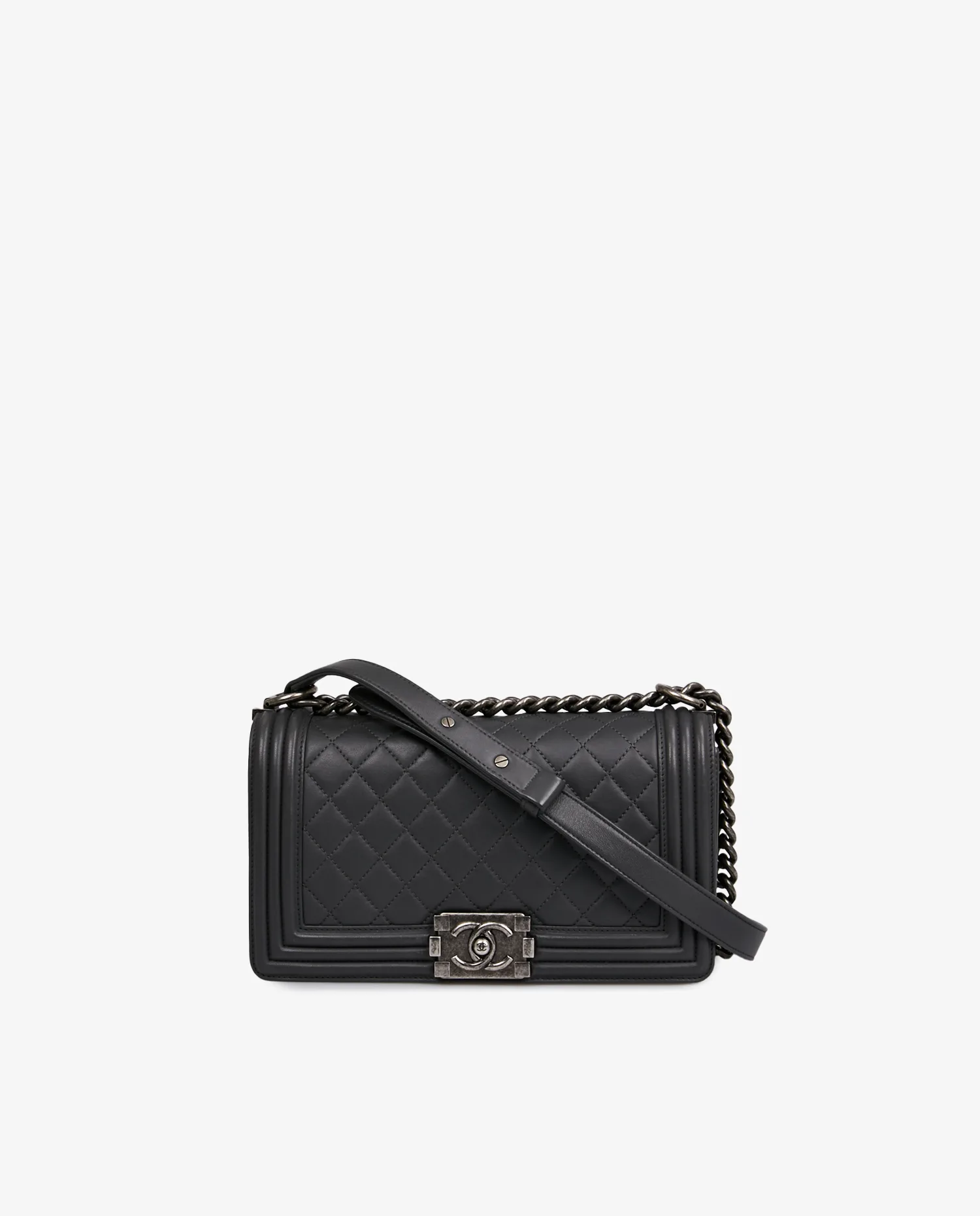 Sac Boy Chanel cuir agneau gris - Photo 1