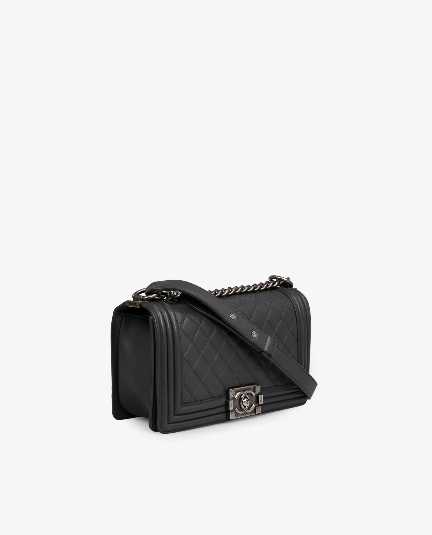 Sac Boy Chanel cuir agneau gris - Photo 2