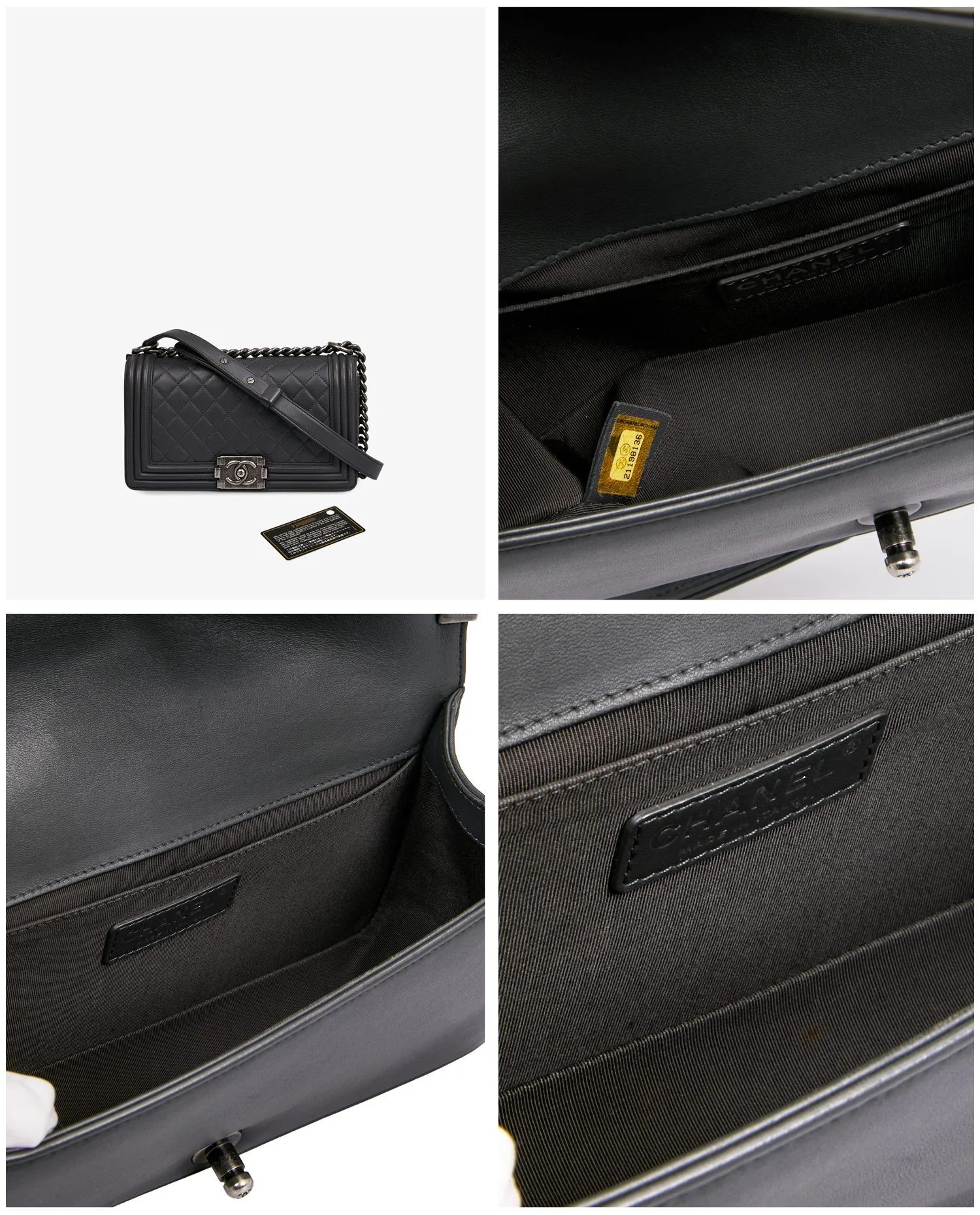 Sac Boy Chanel cuir agneau gris - Photo 7