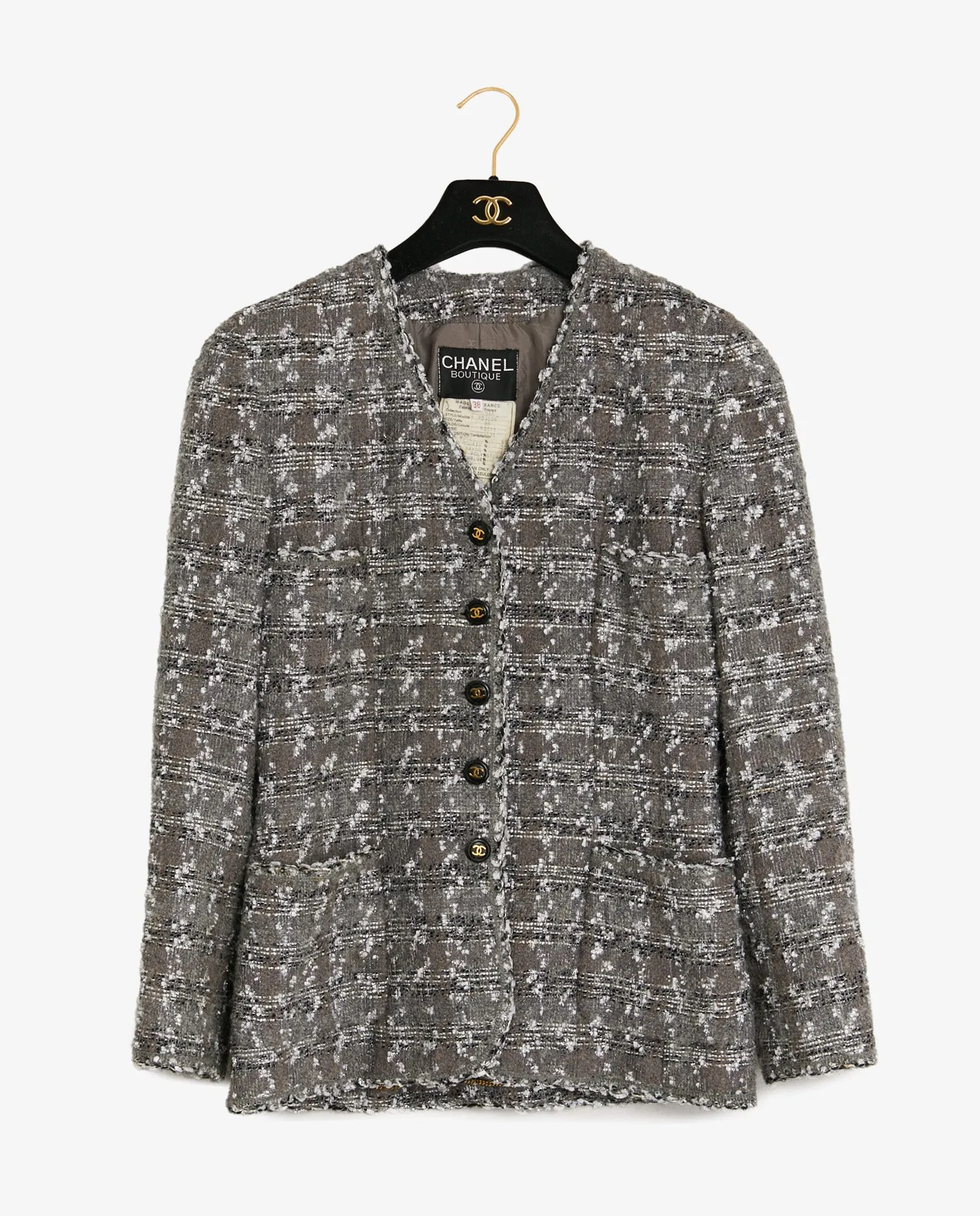 Chanel vintage tweed light grey jacket - Photo 1