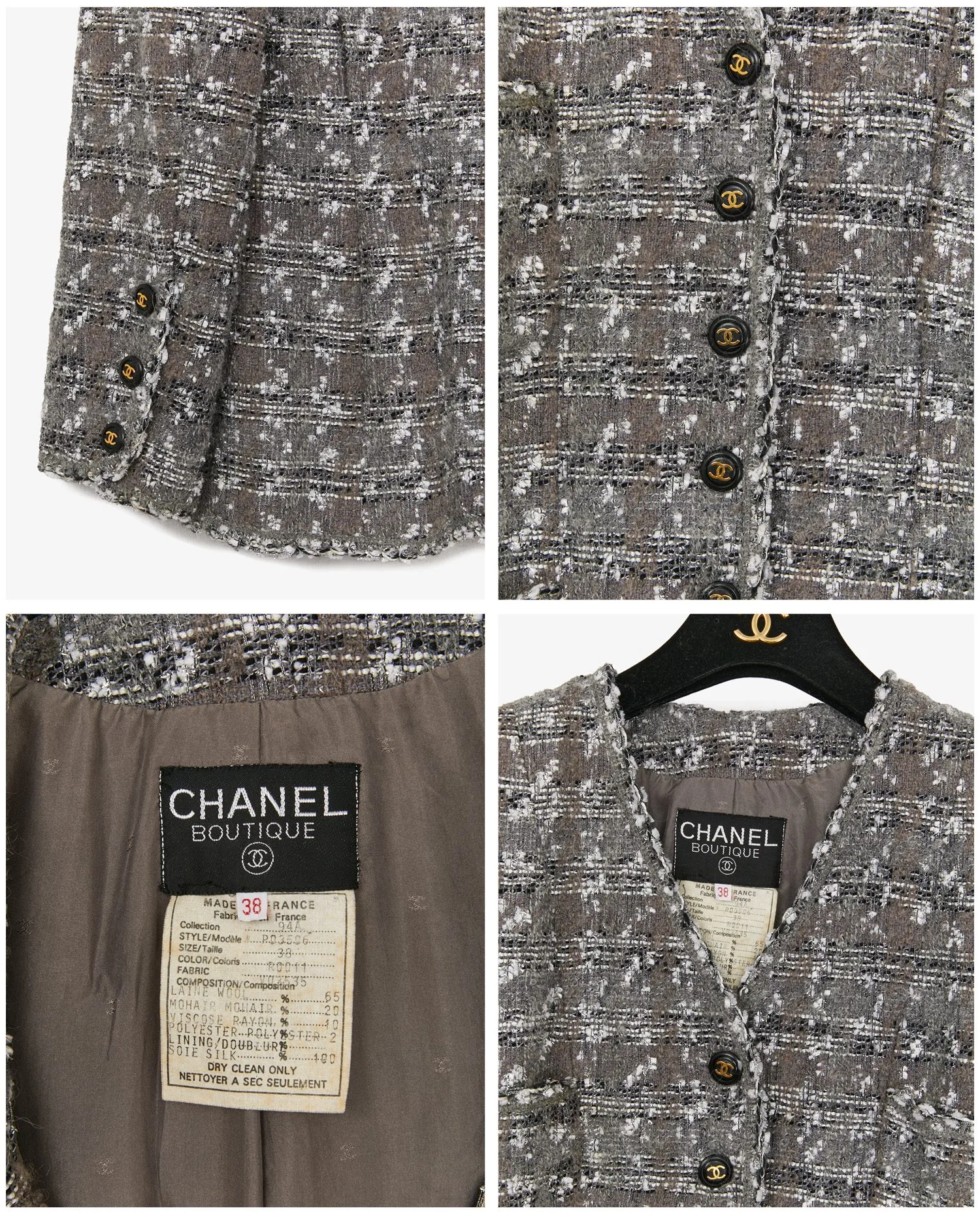 Chanel vintage tweed light grey jacket - Photo 4