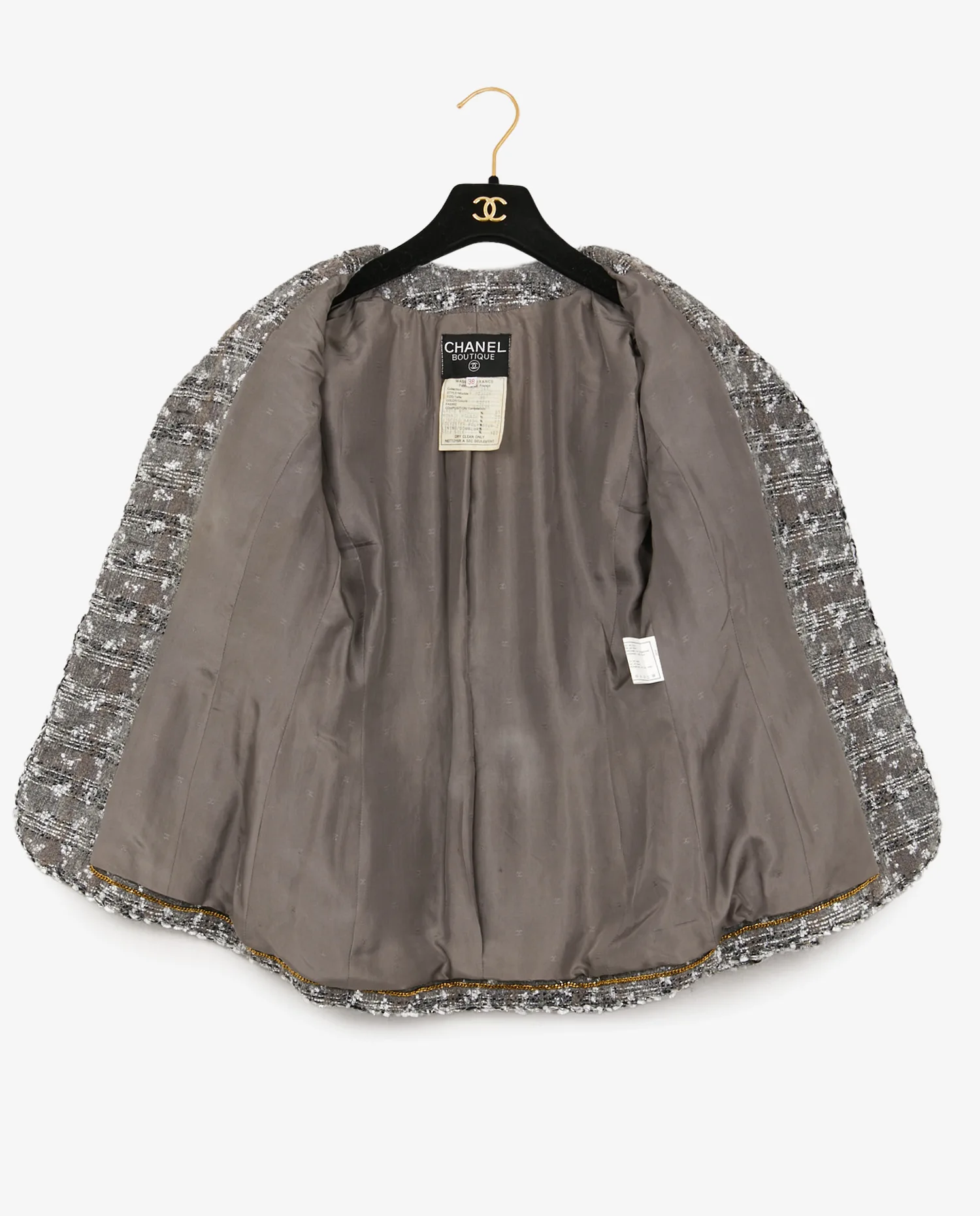 Chanel vintage tweed light grey jacket - Photo 3