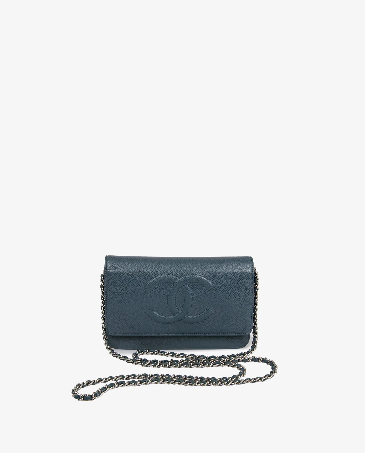 Wallet on chain grey grained leather - Photo 1