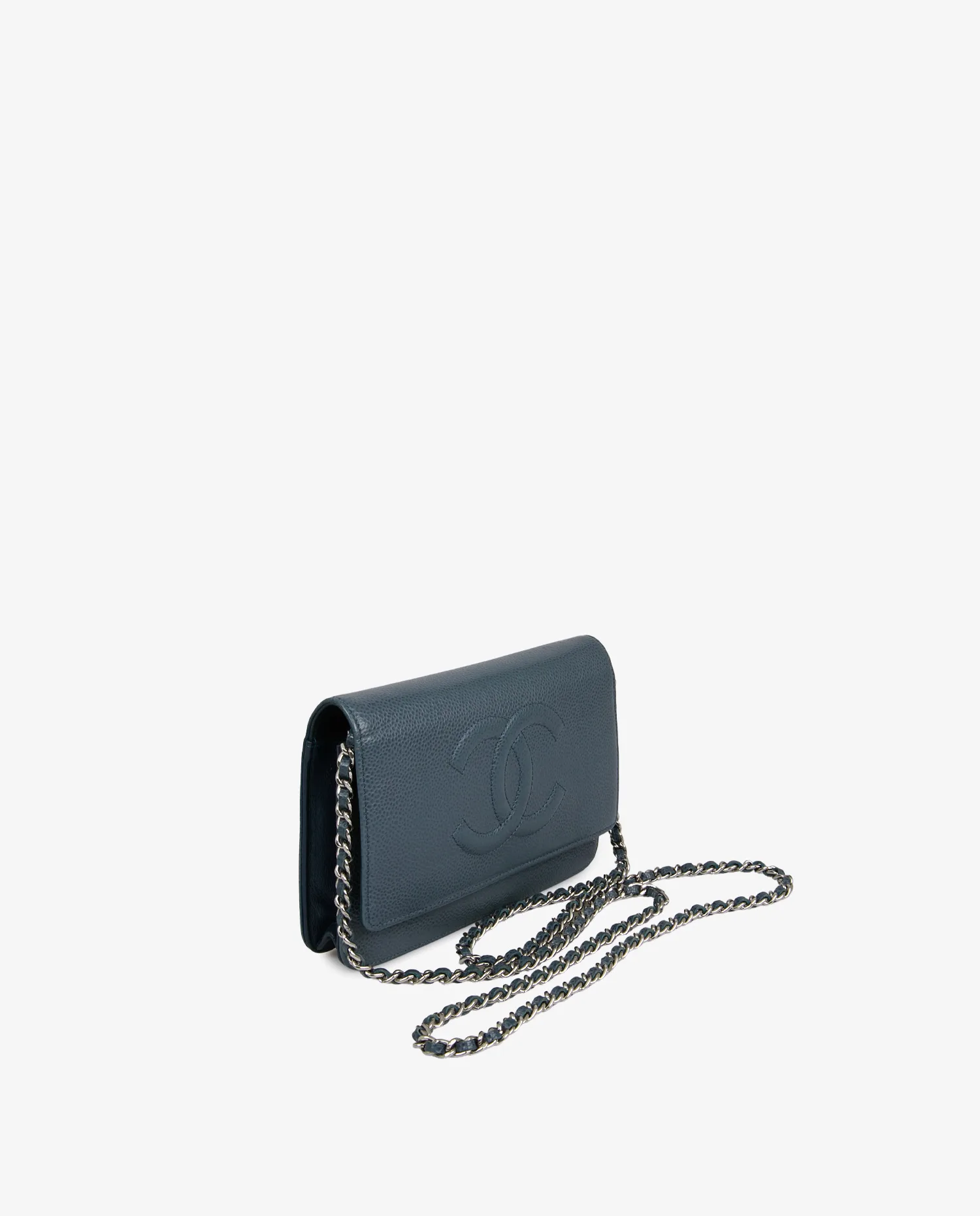 Wallet on chain grey grained leather - Photo 2