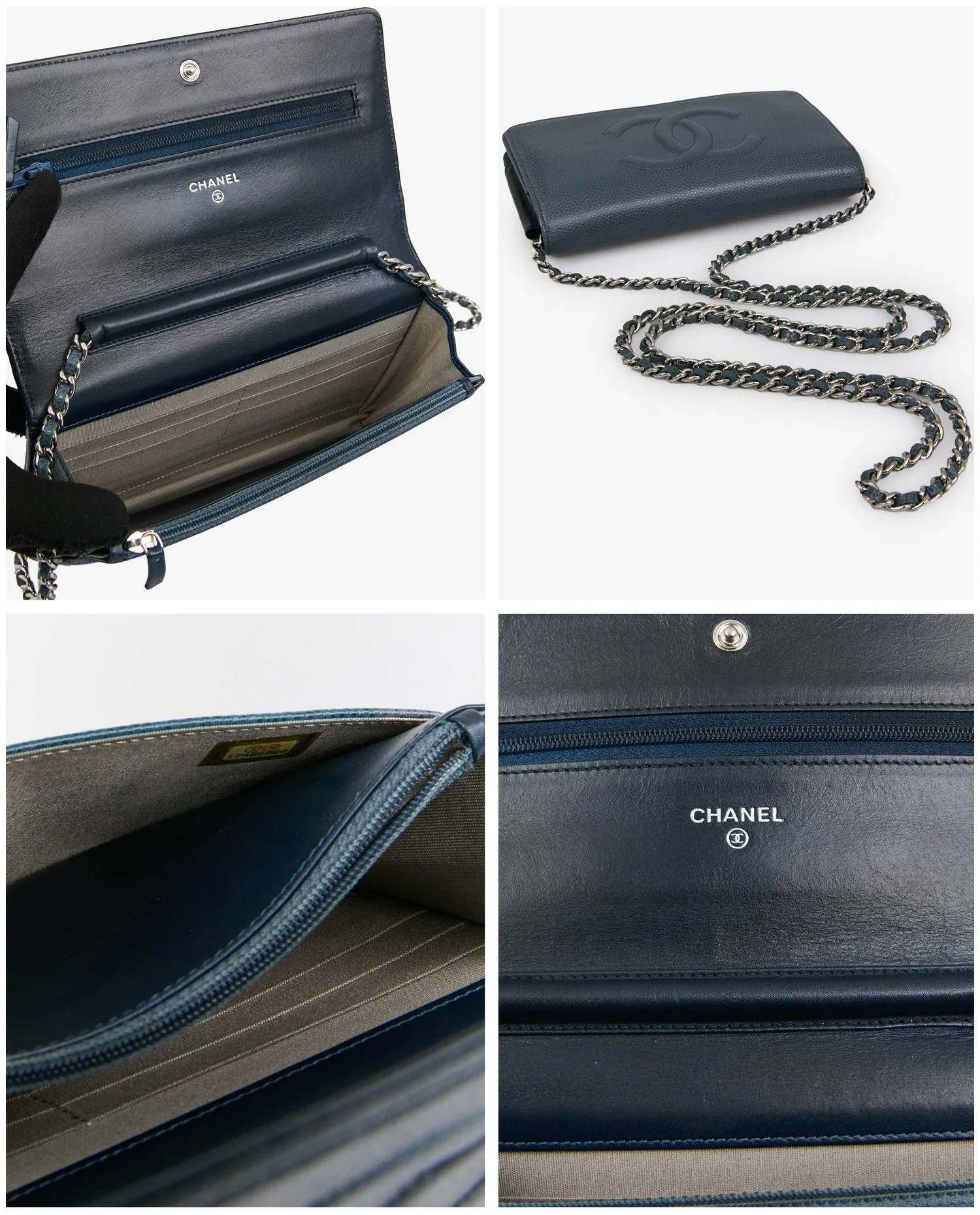 Wallet on chain grey grained leather - Photo 7