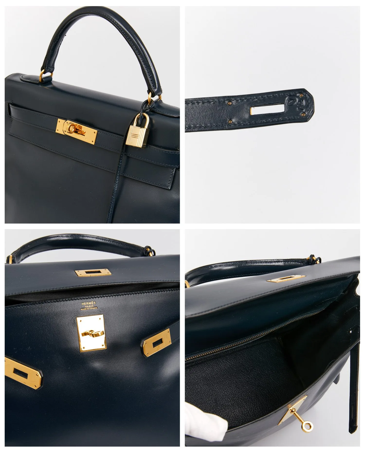 Kelly 32 bag Hermès box navy blue - Photo 7