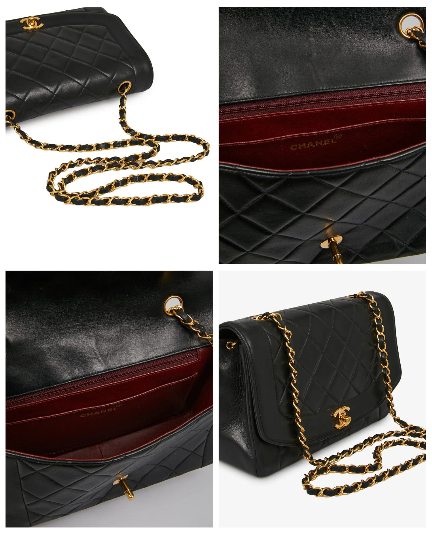 Sac vintage Diana Chanel cuir agneau noir - Photo 7