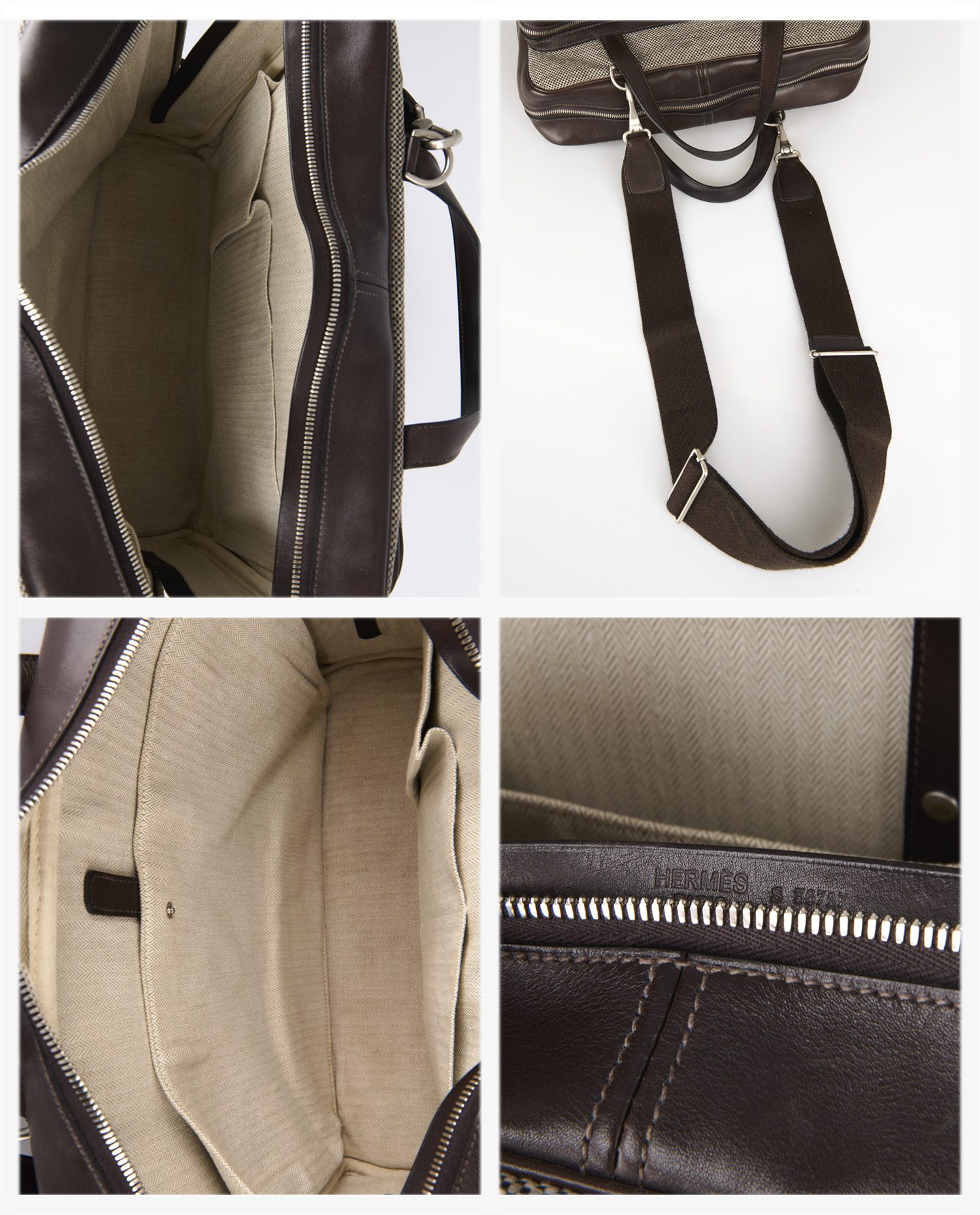 Sac Hermès "Calèche-Express" toile et cuir - Image 8