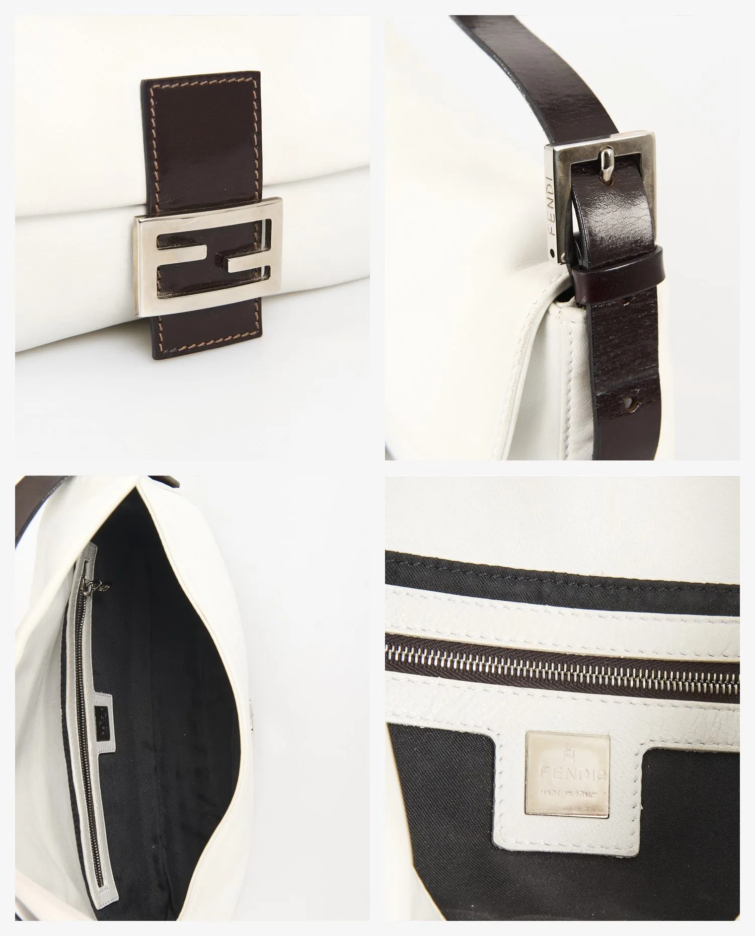 Sac Baguette Fendi vintage cuir blanc - Photo 7