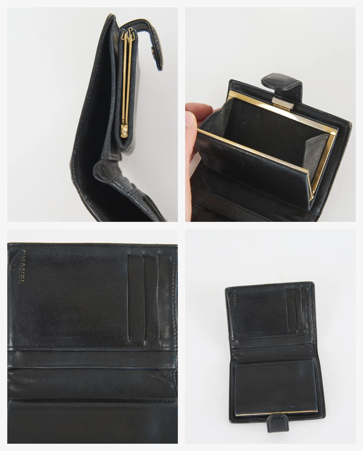 Portefeuille Chanel cuir grainé noir vintage - Photo 6