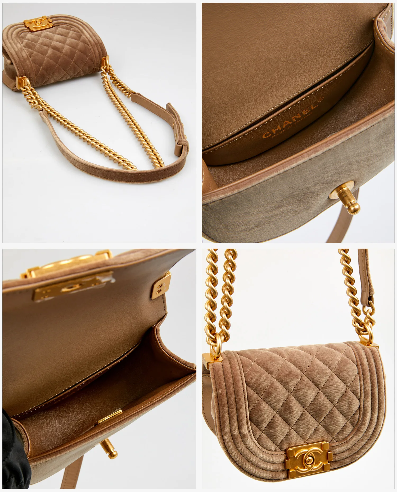 Mini sac Boy Chanel velours beige – Image 7
