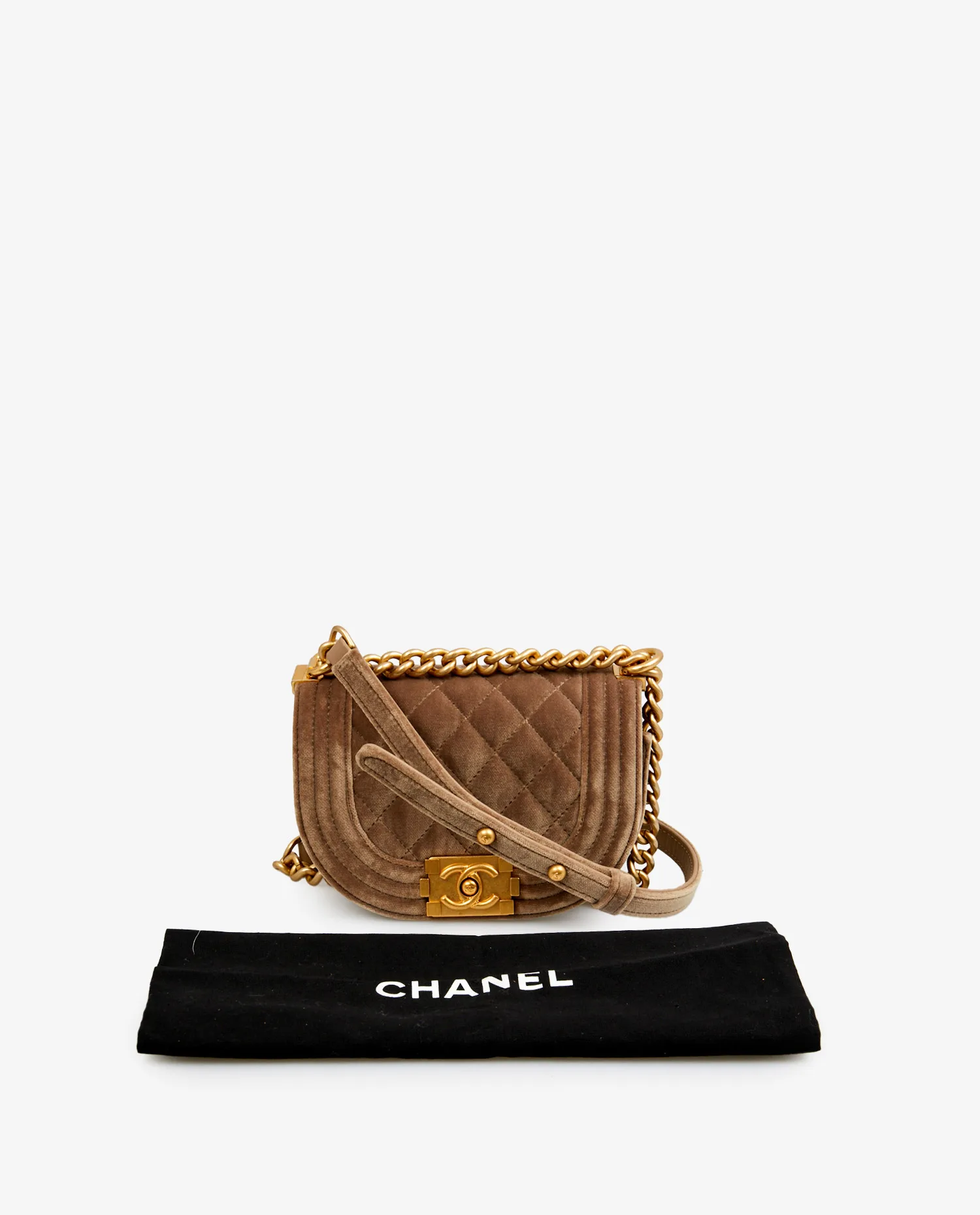 Mini sac Boy Chanel velours beige – Image 8