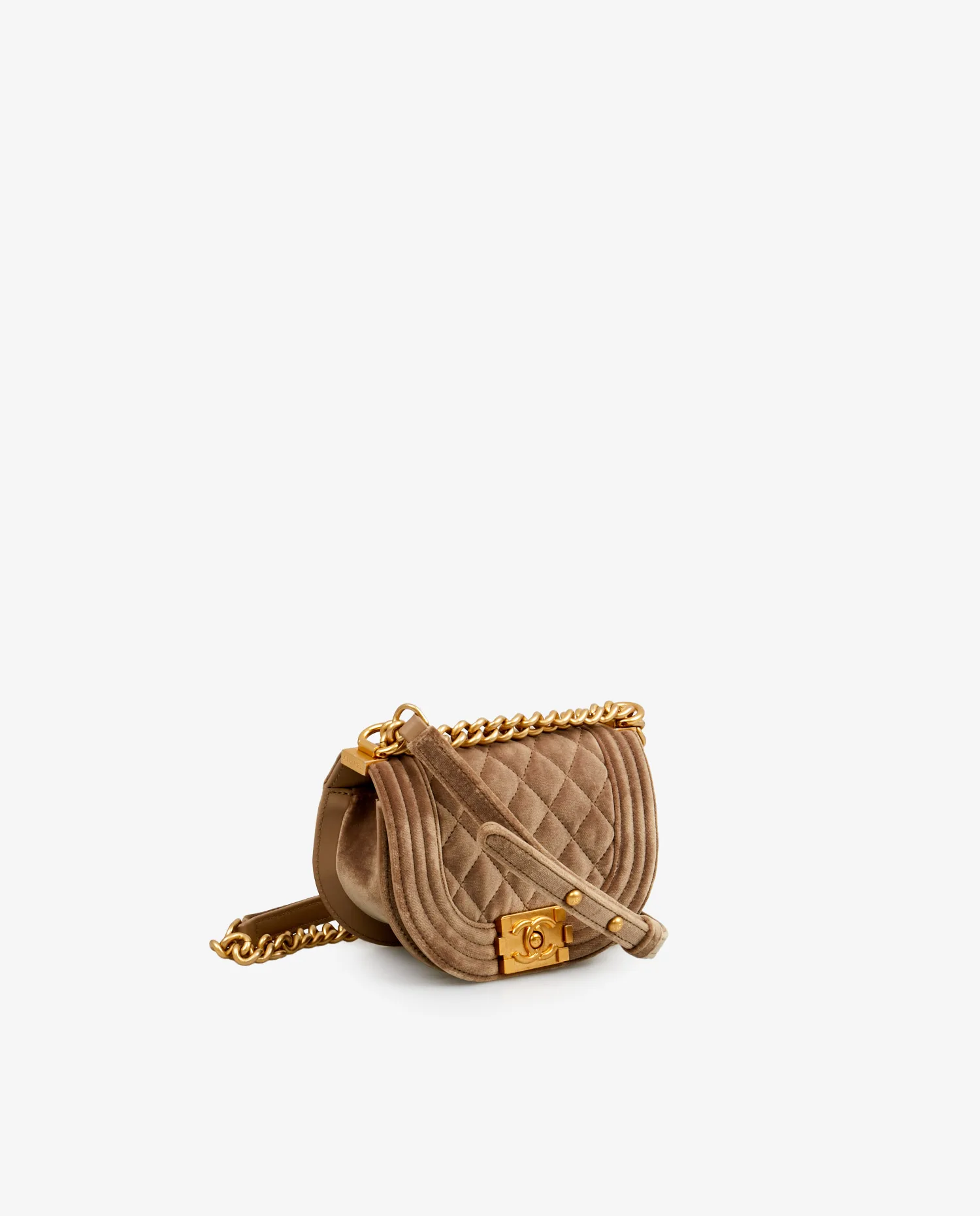 Mini sac Boy Chanel velours beige – Image 2