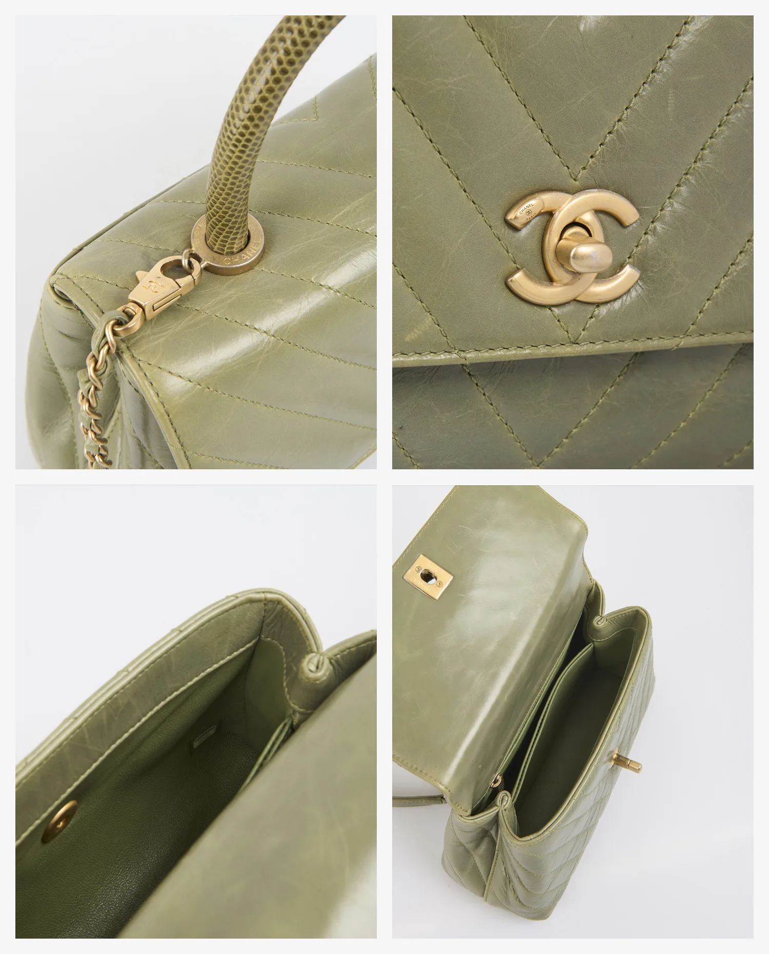 Sac Chanel Coco Handle cuir vert – Image 7