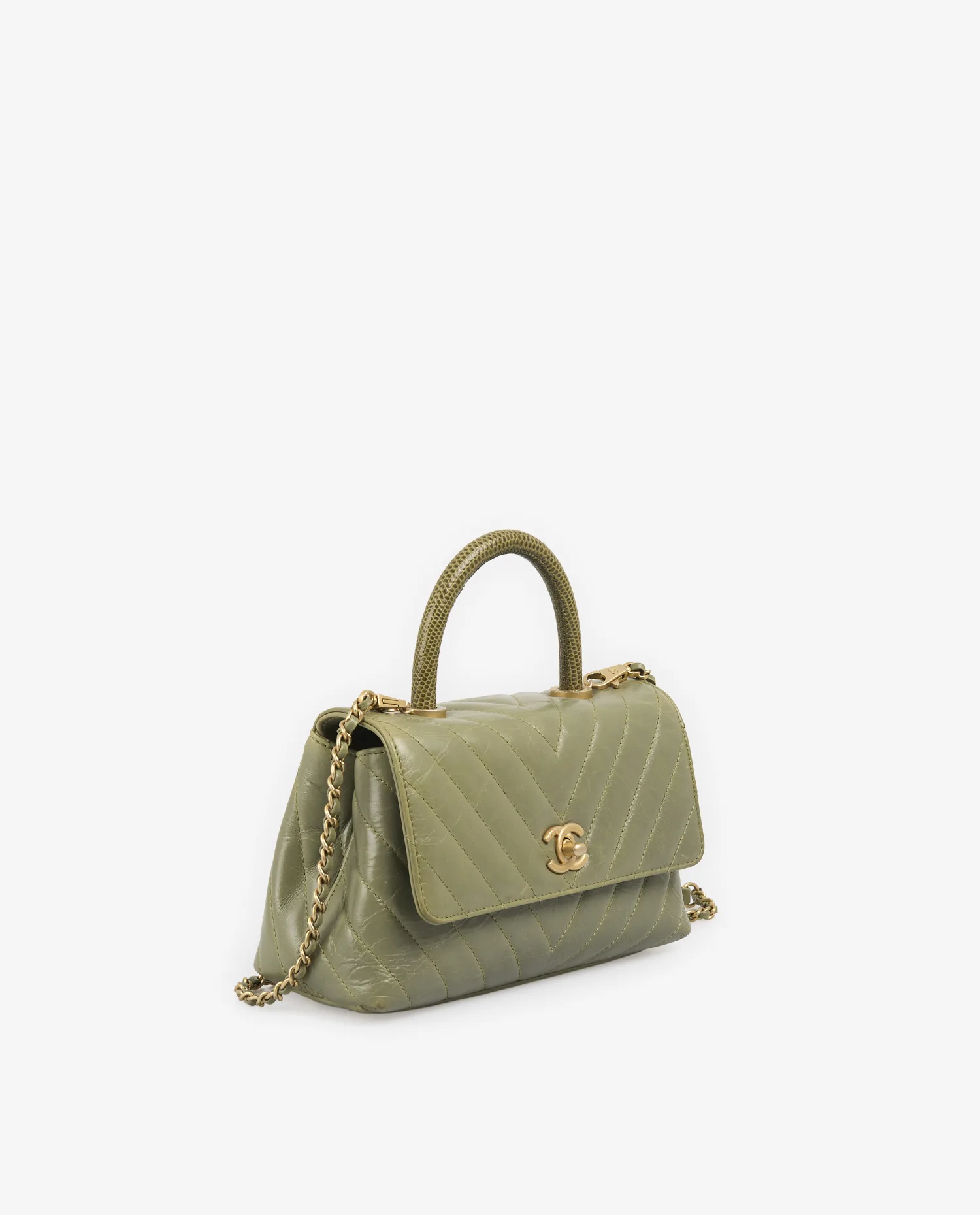 Sac Chanel Coco Handle cuir vert – Image 2