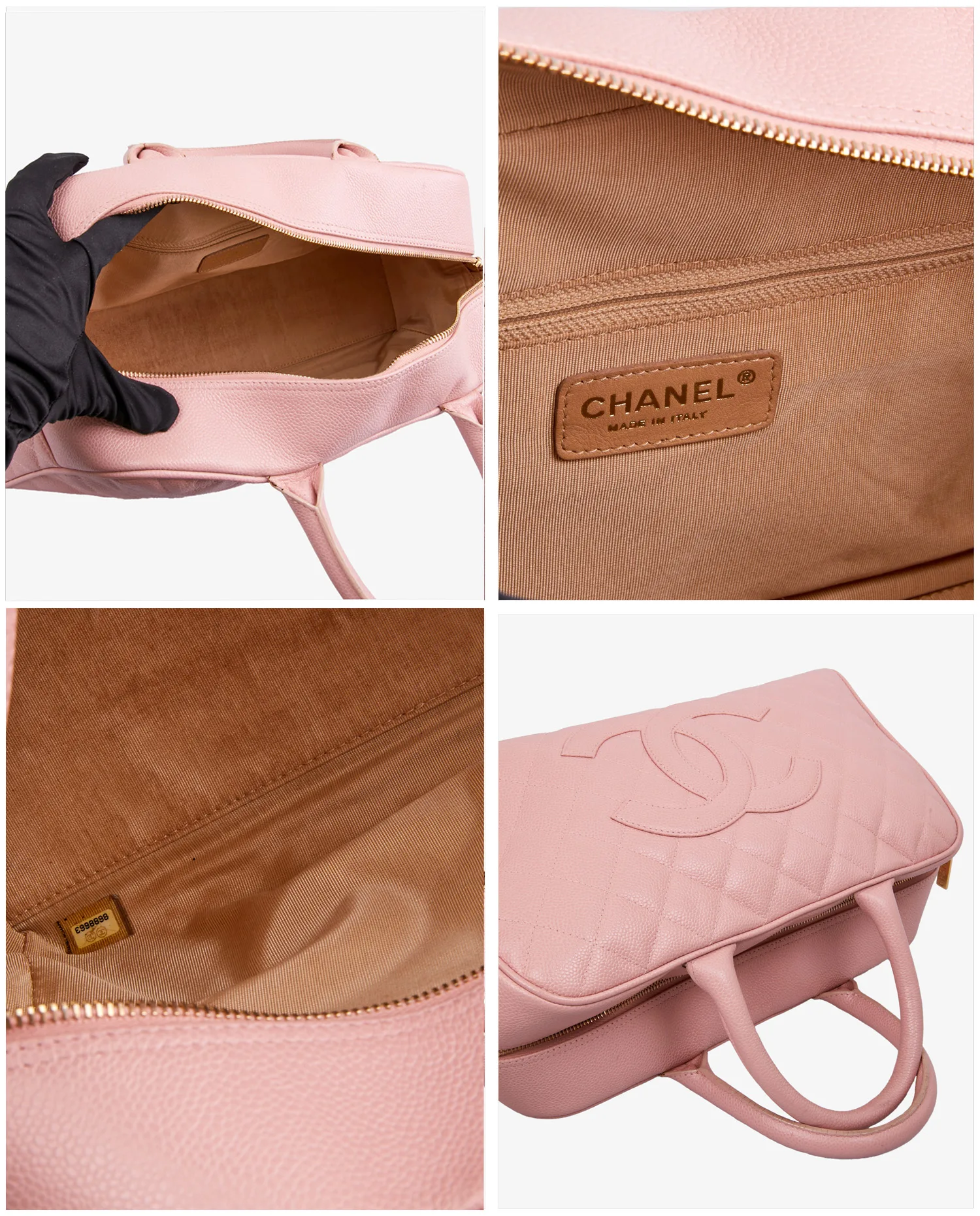 Sac Boston Chanel cuir caviar rose pâle – Image 7